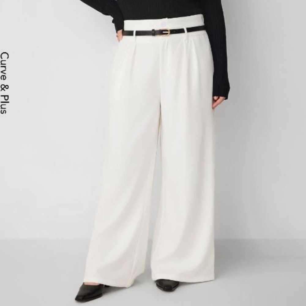 Belted Pleated Wide Leg Trousers